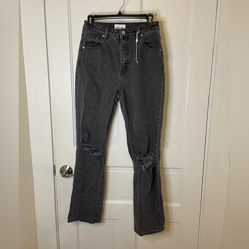 NWOT Rolla’s Original Hogh Rise Straight Distressed Black/Gray Jeans G’Day Mate